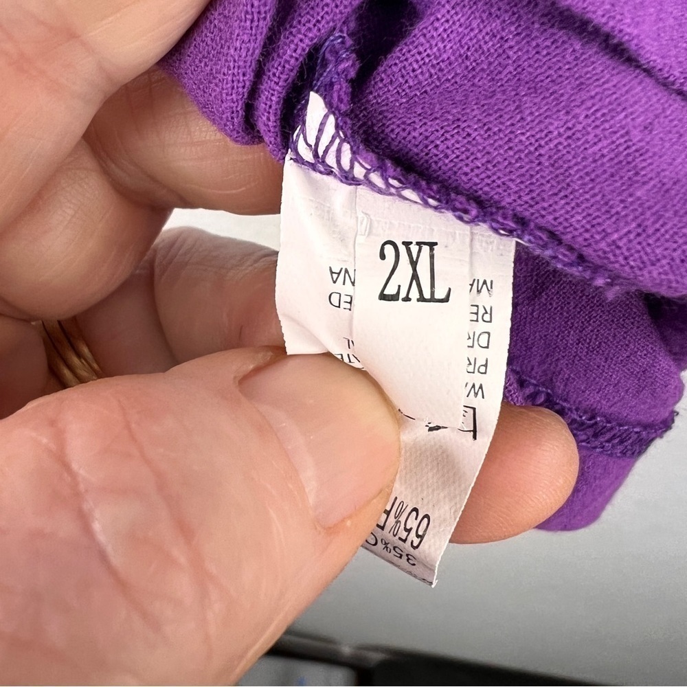Purple Cotton/polyester pullover top with white dandelion-9 buttons - Picture 6 of 6